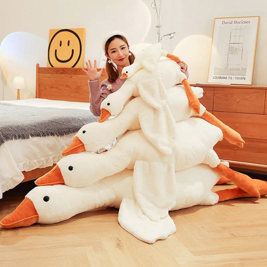 50-190cm Cute Fluffy Big Size White Goose Plush Toy Kawaii Huge Duck Sleep Pillow Cushion Soft Stuffed Animal Doll Kid Toy Gift